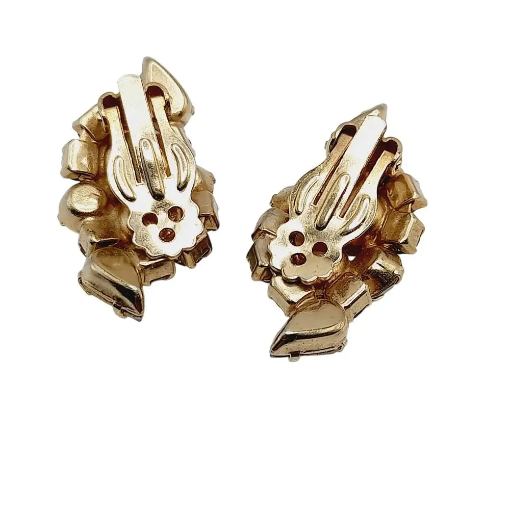 Vintage 1960s Aurora Borealis Rhinestone Clip Earrings Gold Tone